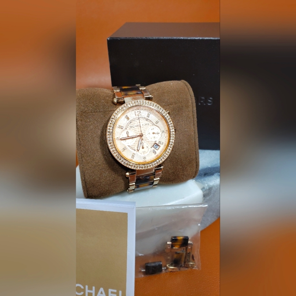 Michael Kors fashion watch, rose gold/ Tortoise Acetate. - Picture 1 of 11
